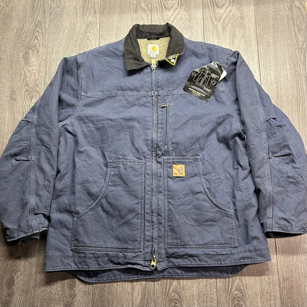 Carhartt Men XL Navy Blue Sandstone Ridge Coat Sherpa New Duck Jacket C61 NVY